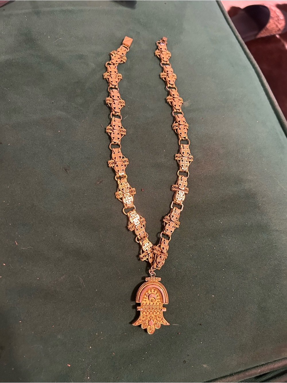 Gold-Tone Hamsa Pendant Statement Necklace - Women Jewelry